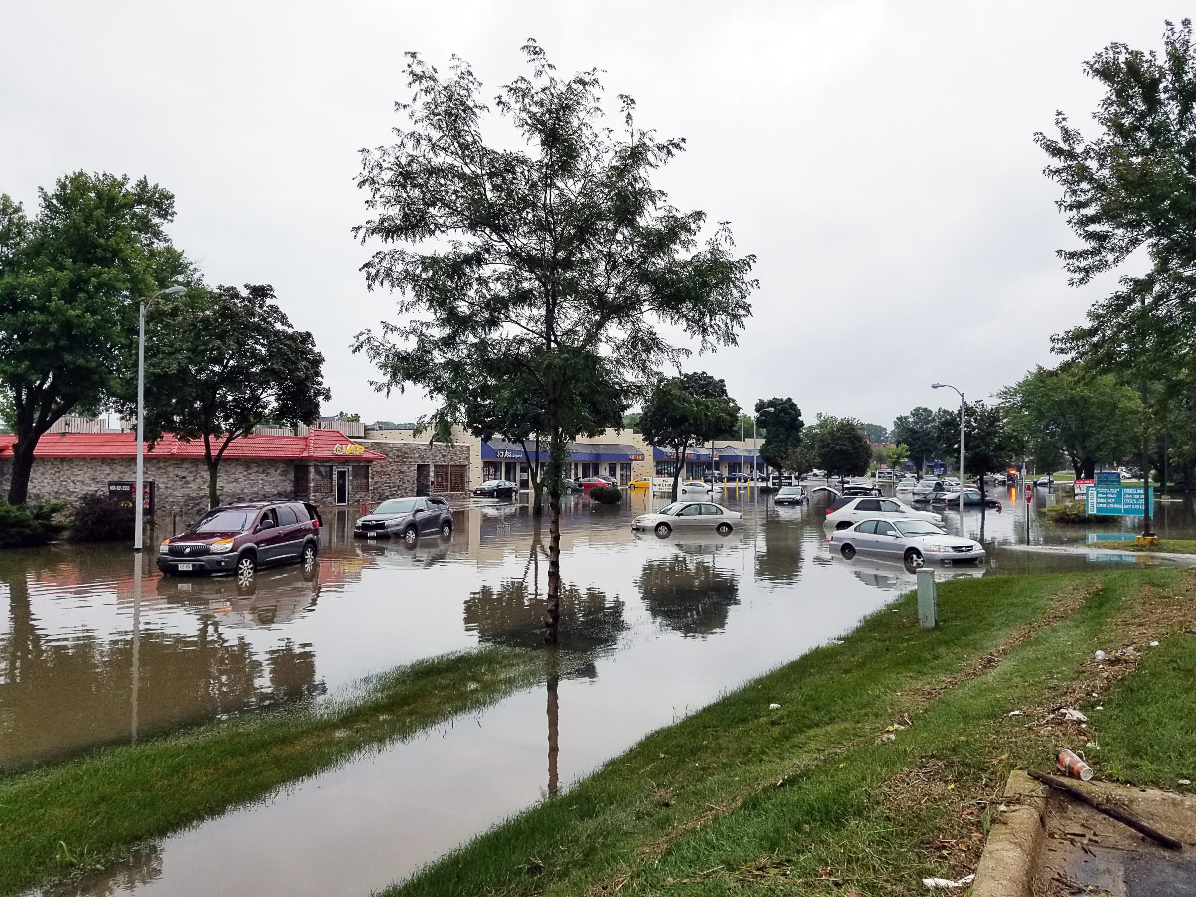A flooded parking lot