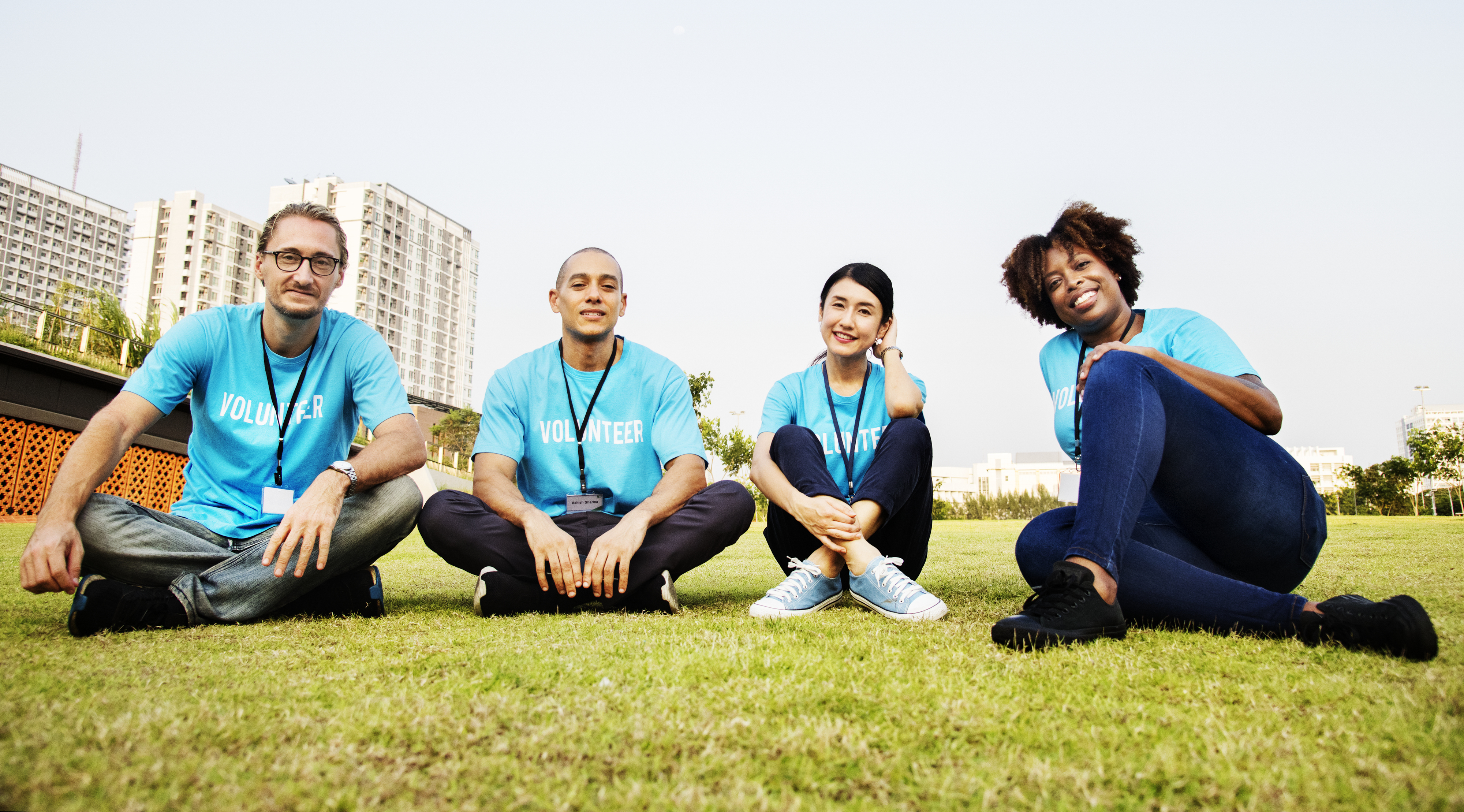 Group of happy volunteers